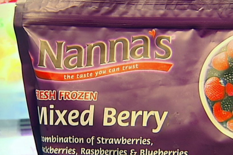 Close up on a package of Nanna's mixed berries
