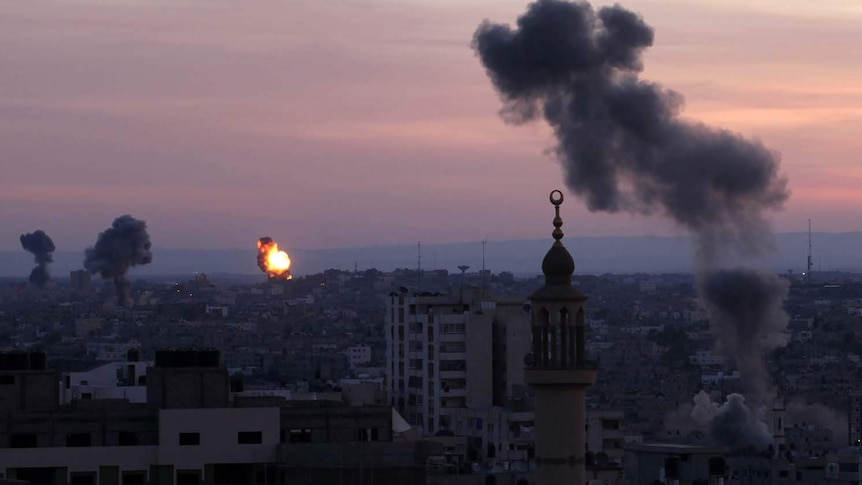 Smoke rises from Israeli rocket attacks
