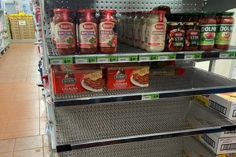 empty shelves in a supermarket