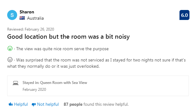 Sharon Graham's motel review on booking.com