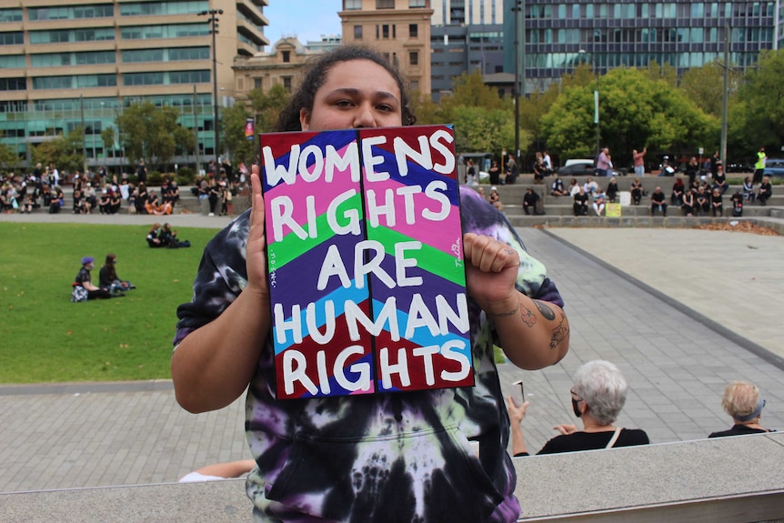 A protester at the March 4 Justice in Adelaide.