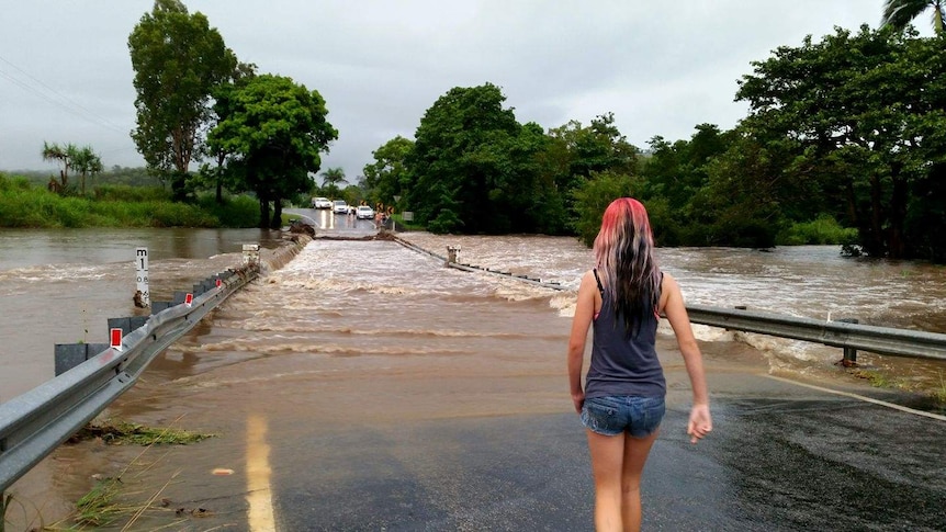 The bridge into Habana, just north of Mackay, was swamped on Tuesday.