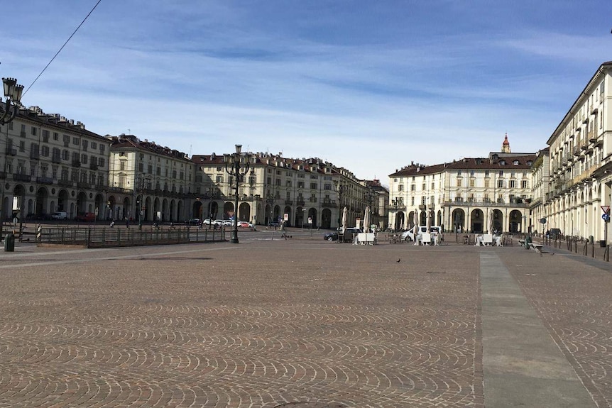 An empty square in Turin.