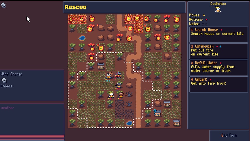 A screenshot of a 2D game called Bushfire Rescue Tactics.