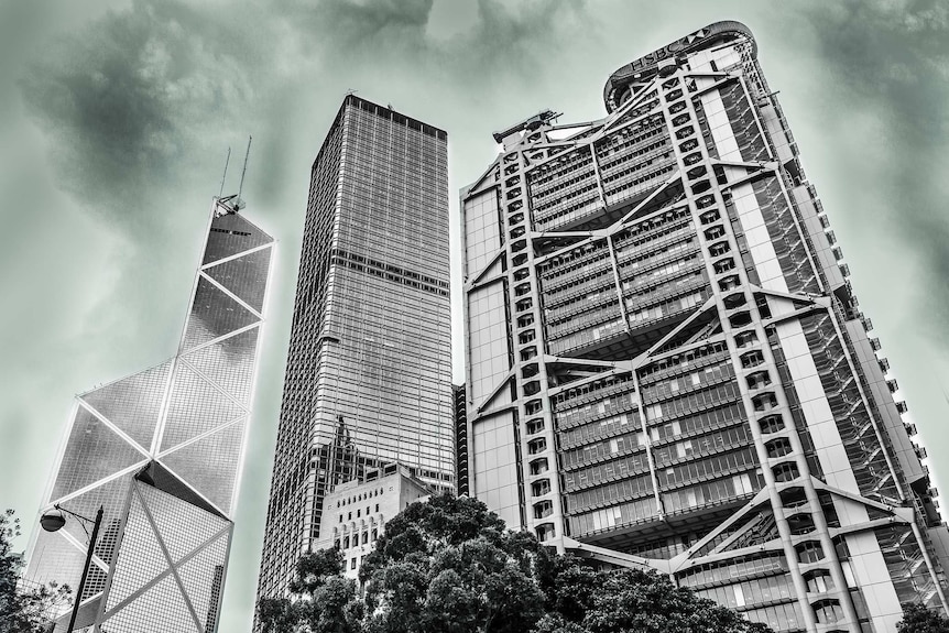 The HSBC headquarters (right) in Hong Kong