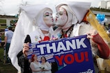 Supporters in symbolic same-sex marriage ceremony outside Scottish Parliament