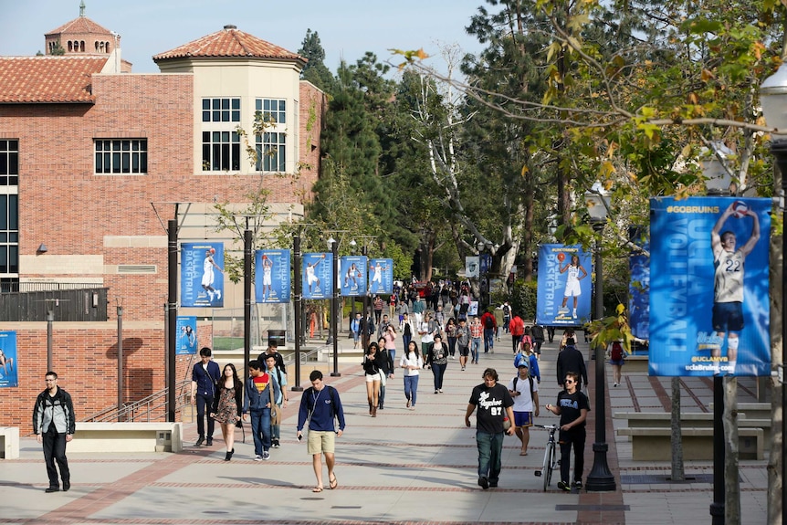 Students walk across the University of California campus.