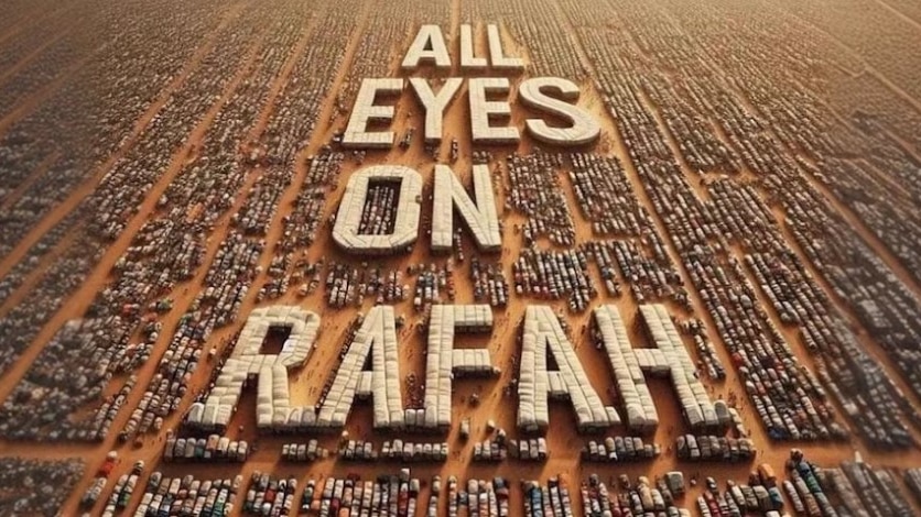 A screenshot of an instagram post of a sharing trend of an AI image with the words "All Eyes on Rafah".