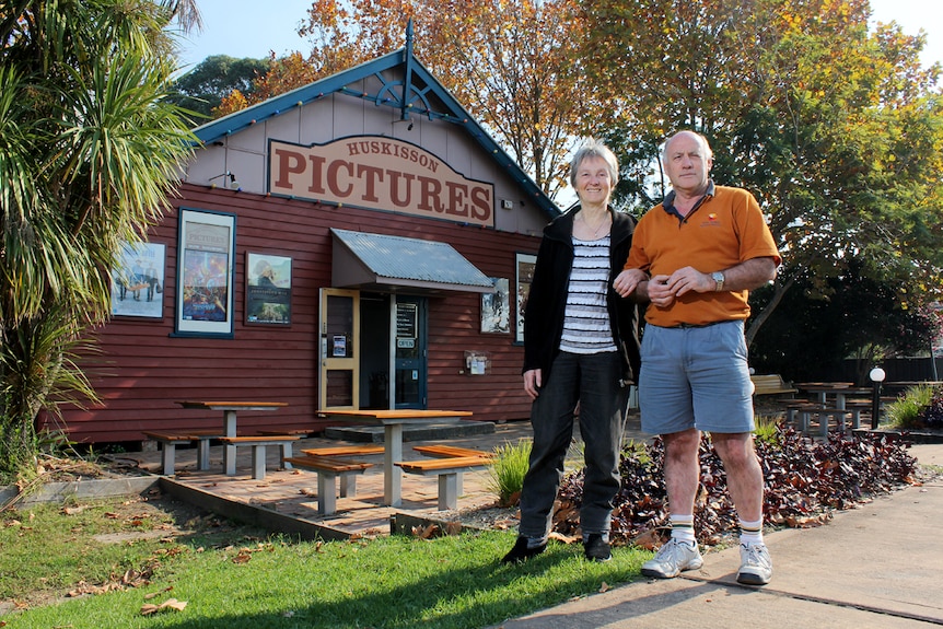 Jan and Peter Cotter stand out the front of Huskisson Pictures.
