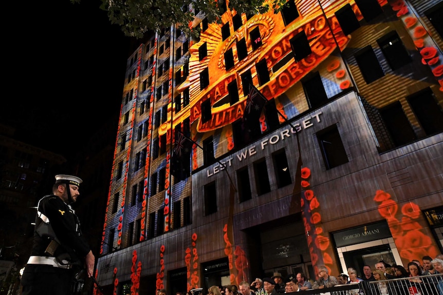 View of Anzac Day dawn service in Martin Place, Sydney