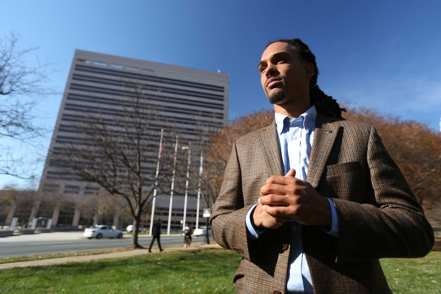 Braxton Winston outside Charlotte City Council