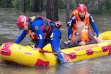 a man being rescued by emergency personnel