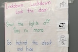 The lockdown poem taped to the chalkboard of a kindergarten in the United States. Posted on June 7, 2018.