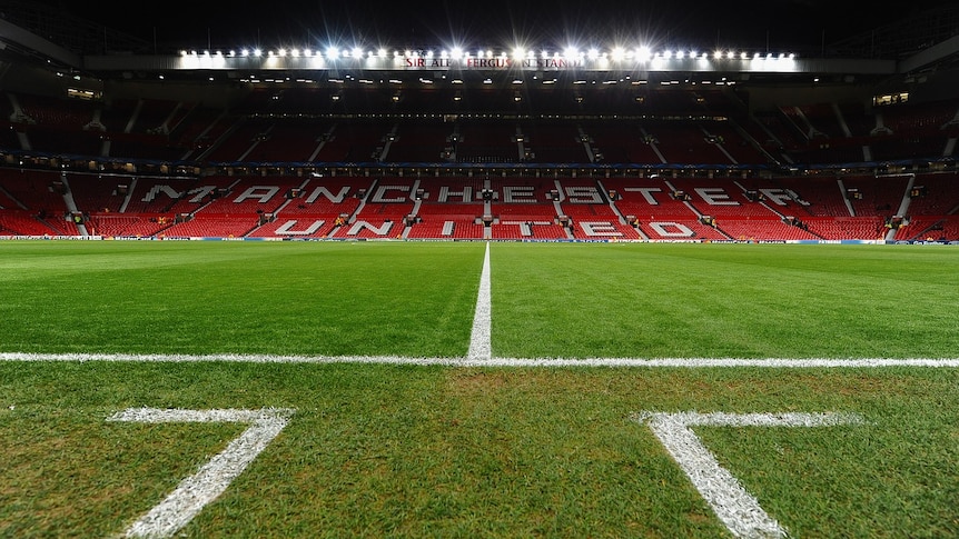 The inside of Old Trafford Stadium in Manchester