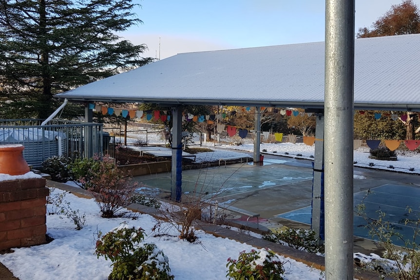 A basketball court at a school