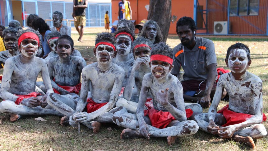 Wadeye students in traditional paint