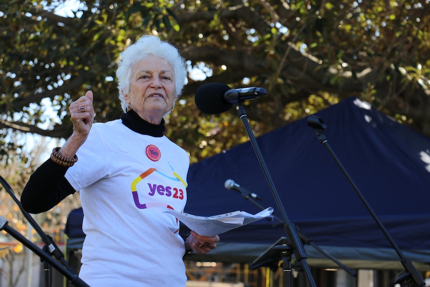 Professor Fiona Stanley speaking at the Come Together For Yes event in Perth