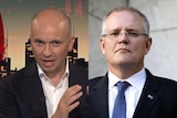 A composite image of Matt Kean speaking on Q+A, and Scott Morrison speaking at a press conference.