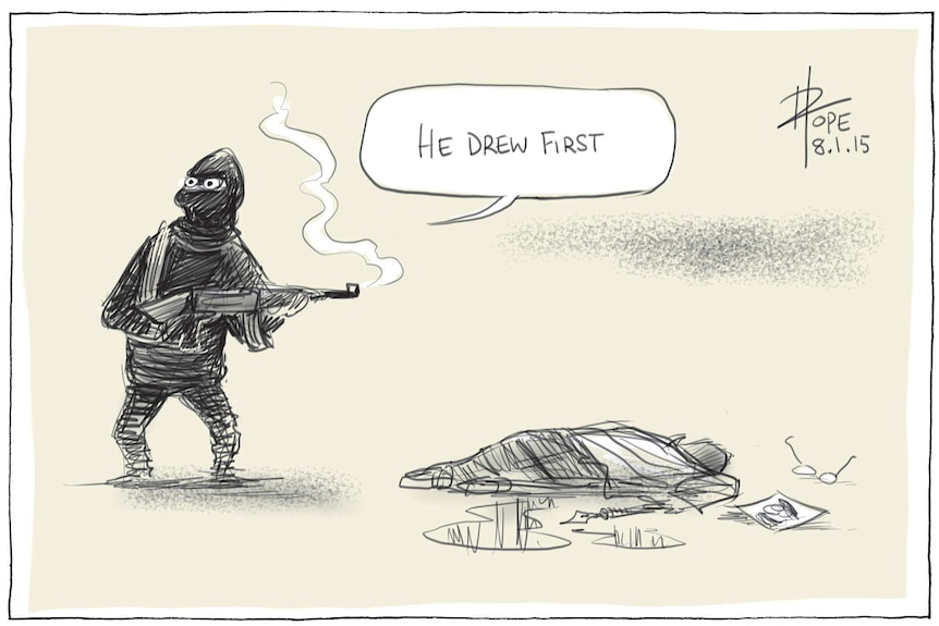 "Charlie Hebdo" by David Pope appeared in the Canberra Times on January 8, 2015