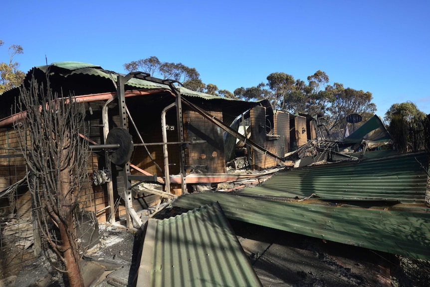 A destroyed house in Kersbrook as fires continue to burn through the Adelaide Hills, January 4, 2015