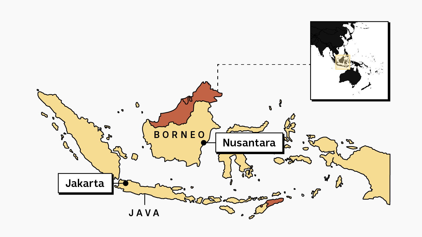 A map of Indonesia.