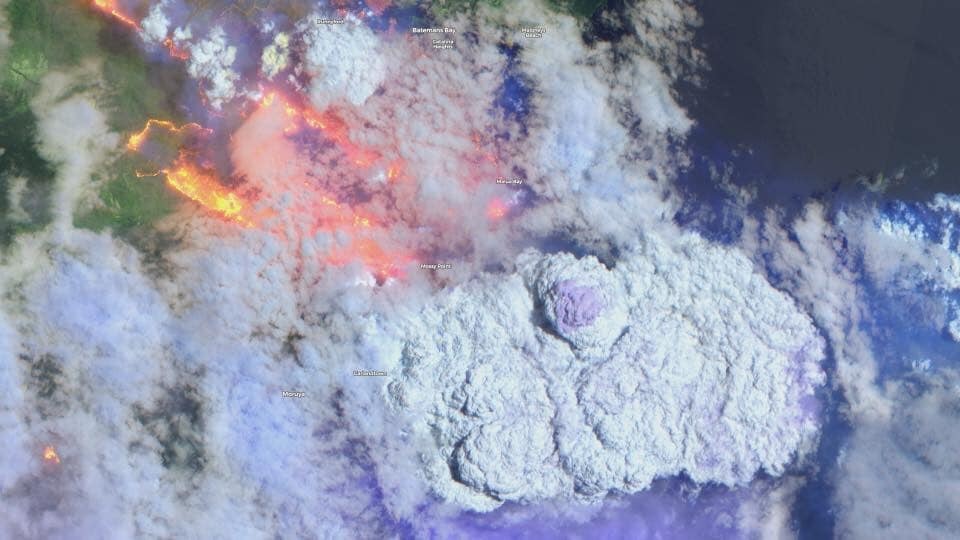 South Coast bushfires in January 2020 captured from space.