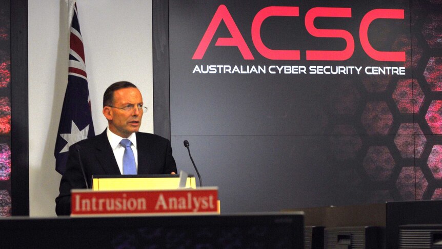 Tony Abbott speaks at the Australian Cyber Security Centre in Canberra, November 27, 2014