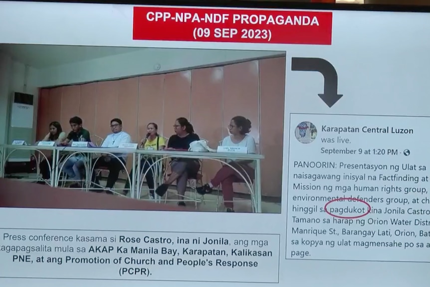 A screenshot showing a group of supporters, and a big red label that says "cpp-npa-ndf propaganda" at the top. 