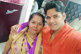 Gaurav Singh, a crew member on the stranded bulk carrier Anastasia, in a selfie photograph with his mother.