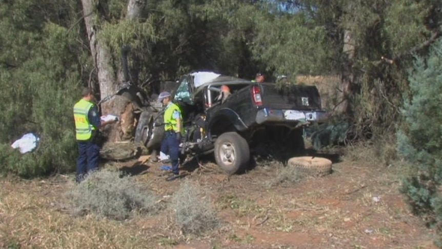 The scene of the car crash in which three males were killed this morning.