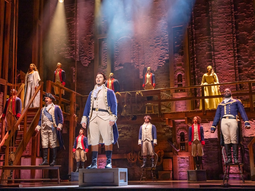 Australian cast of Hamilton on stage.