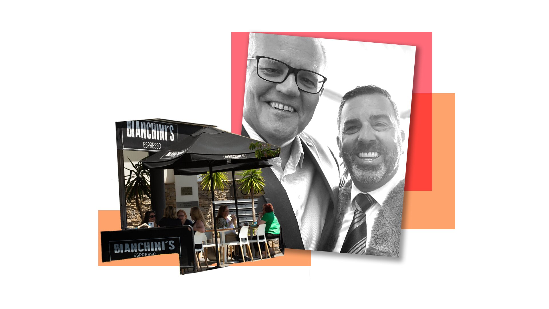 A graphic including Carmelo Pesce and Scott Morrison