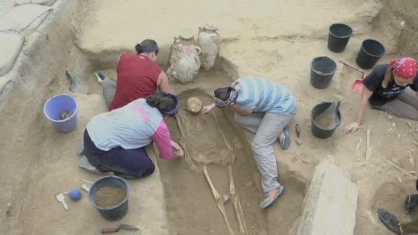 Archaeologists dig through site of Philistine cemetery