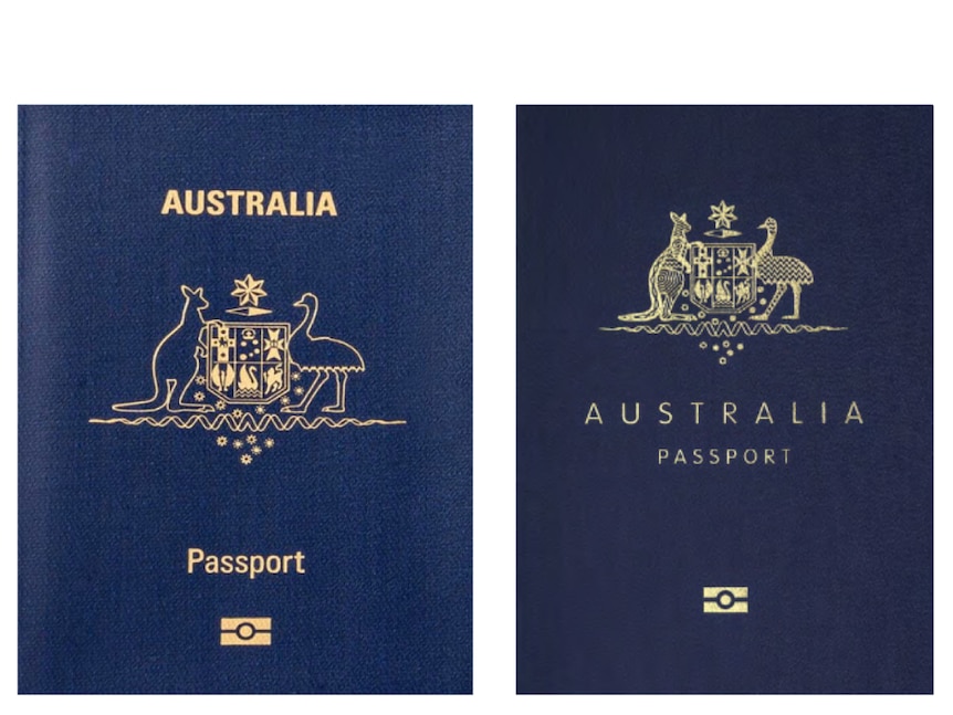Side by side pictures of two of Australia's old and new passport covers