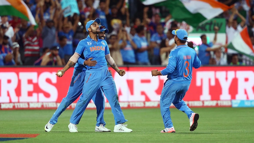 Kohli celebrates catch against Pakistan