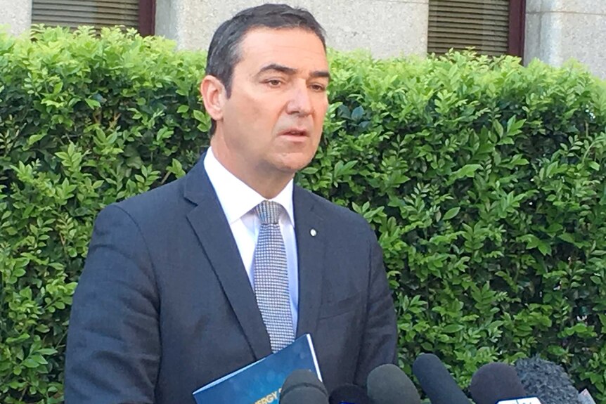 South Australian Liberal leader Steven Marshall speaks to the media.