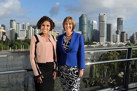 LtoR Qld newsreader Karina Carvalho and weather presenter Jenny Woodward