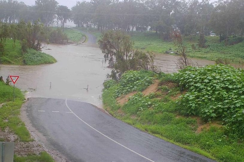 Flooded Twin Bridges at Fernvale, west of Brisbane.
