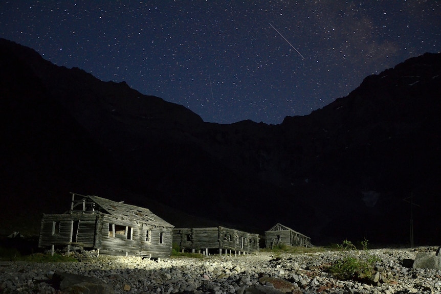 Night time in the Kodar mountains at an abandoned gulag site.