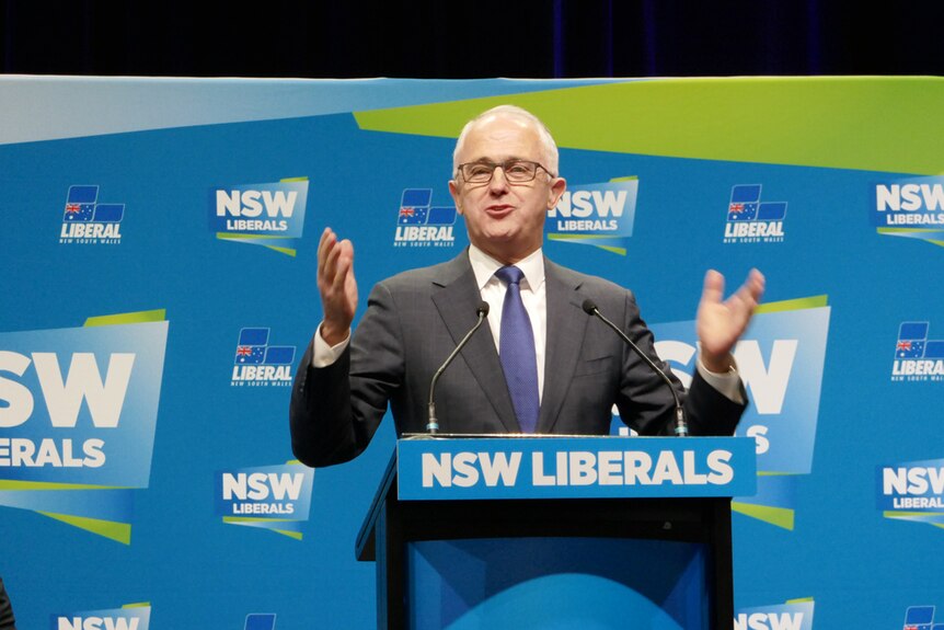 Prime Minister Malcolm Turnbull speaks at the NSW Liberals conference lectern