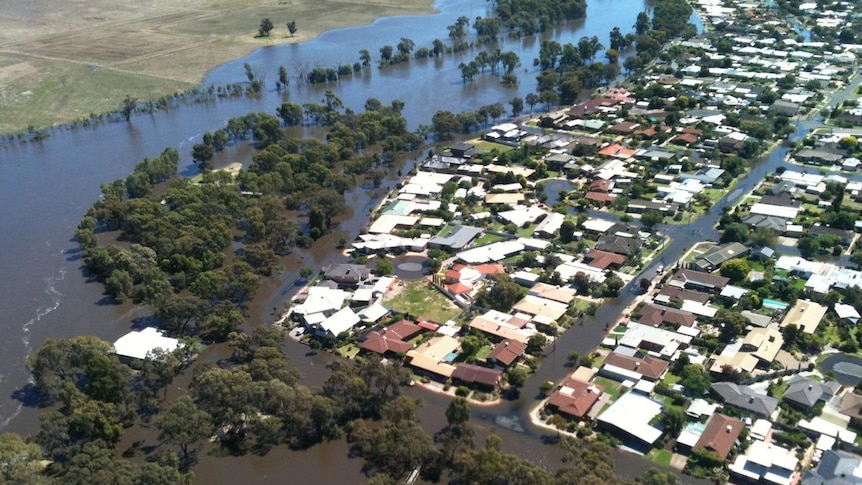 Aerial photo of floodwaters in Horsham, Victoria