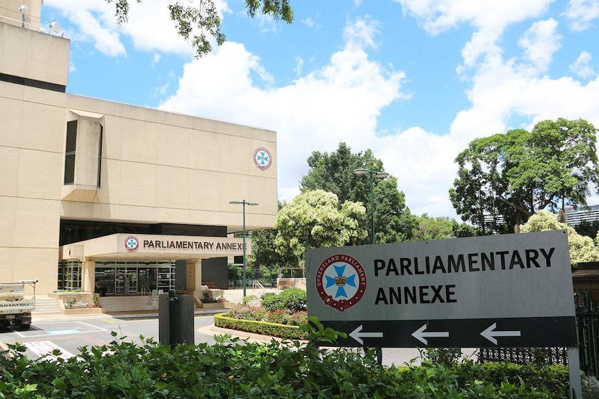 Entrance, signage and driveway of Queensland Parliamentary Annexe in Alice Street in Brisbane's CBD on February 4, 2021.