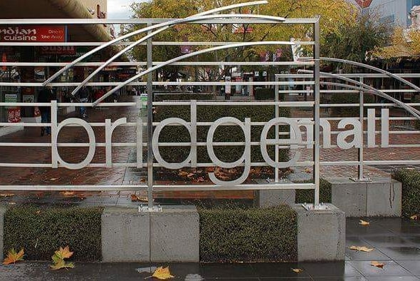 A sign standing at the entrance to Ballarat's Bridge Mall precinct