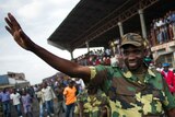 Lieutenant-Colonel Vianney Kazarama Vianney Kazarama waves at the crowd in Volcanoes Stadium.