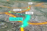 A map showing where the line and stations for the Brisbane Cross River Rail would go.