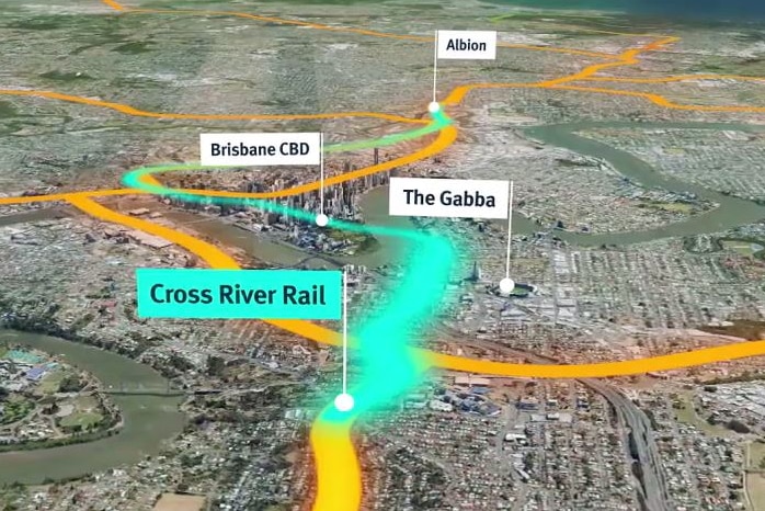 A map showing where the line and stations for the Brisbane Cross River Rail would go.