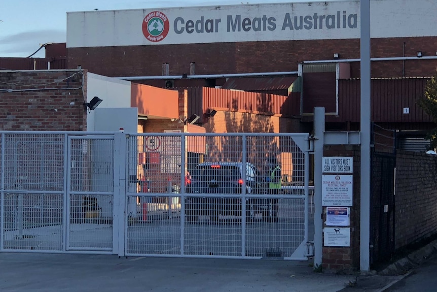 A car behind the gate at Cedar Meats Australia.