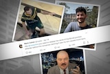 A collage including photos of the Bondi Junction attacker and a young man in the bush, and a tweet. 