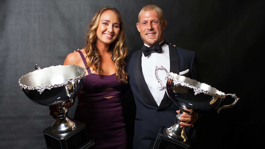 World surfing champions Carissa Moore and Mick Fanning