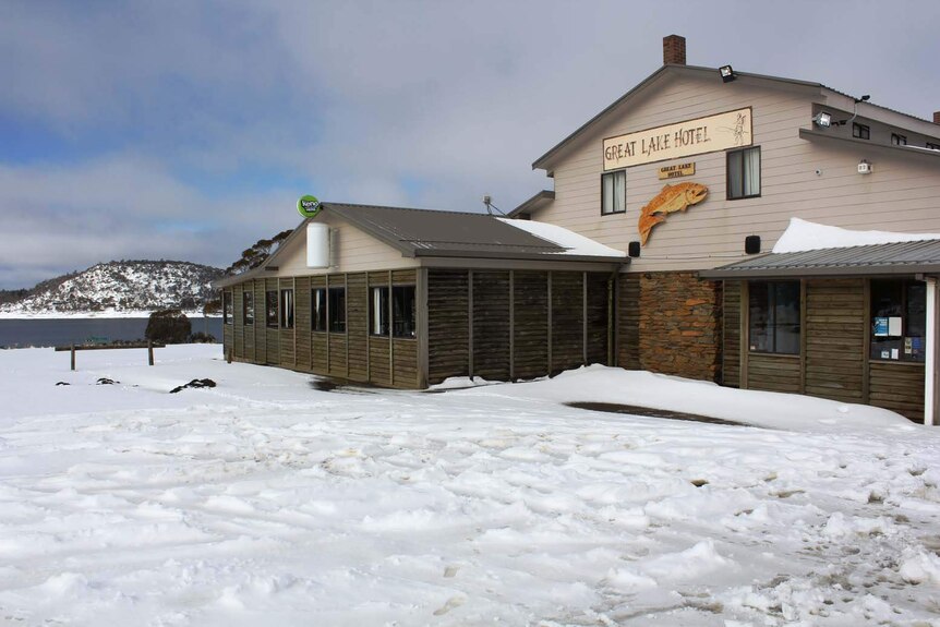 Snow at the Great Lake Hotel in Tasmania's Central Highlands